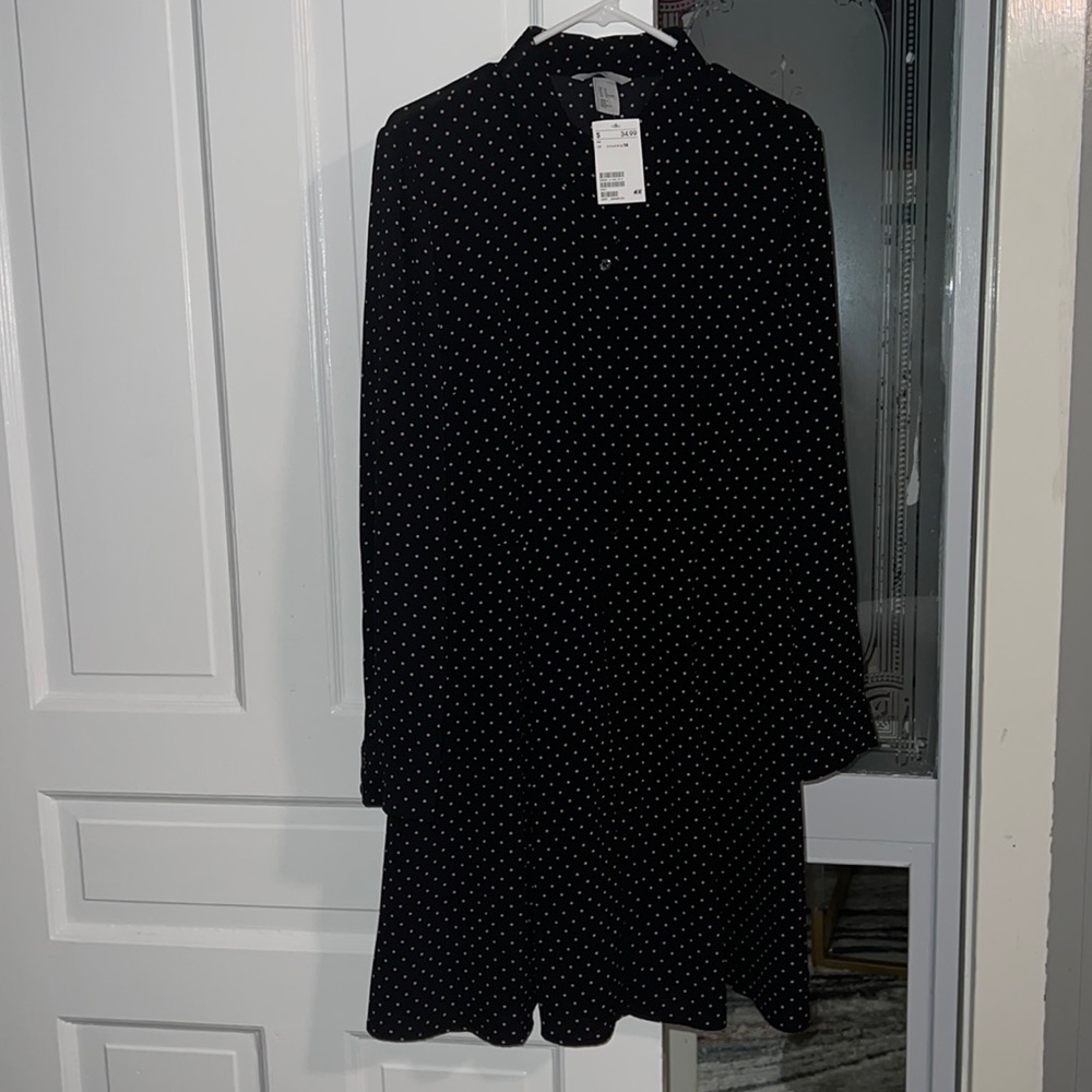🌸🌸 NEW H&M BLACK AN PINK POLKADOT  DRESS